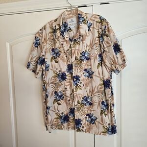 Palms Men's Tropical Floral Shirt - Blue and Tan